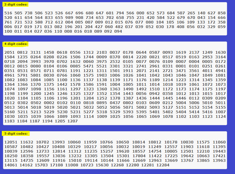 samsung tv codes list